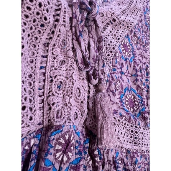 Torrid Women’s Peasant Top Size 00 Purple Floral‎ Crochet Short Sleeve Babydoll - Picture 9 of 11